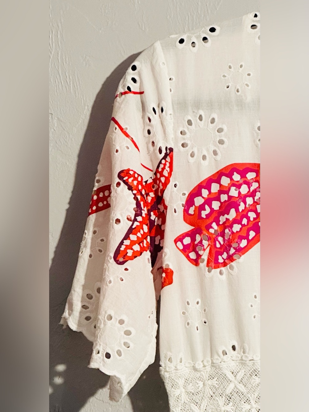 Lungo L’Arno Made in Italy Short Flutter Sleeve Printed Off White Eyelet Maxi - Picture 4 of 10